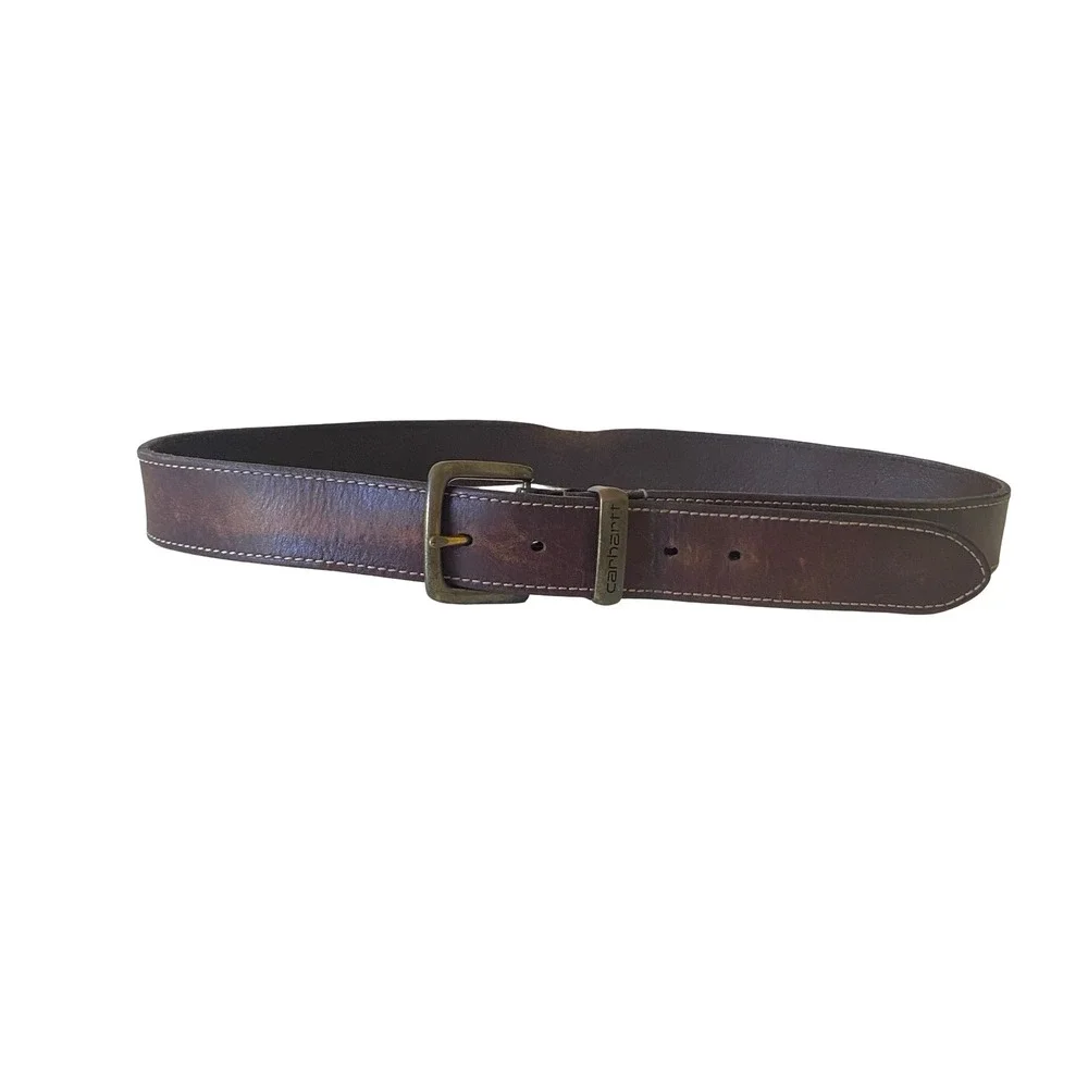 Carhartt Journeyman Men's Leather Belt 38 Brown Rugged Workwear Stitched Buckle